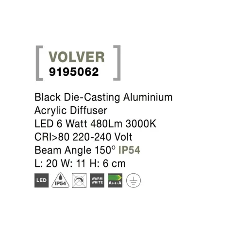 Aplica Exterior 9195062 Volvel Nova Luce, Modern, Led, Negru