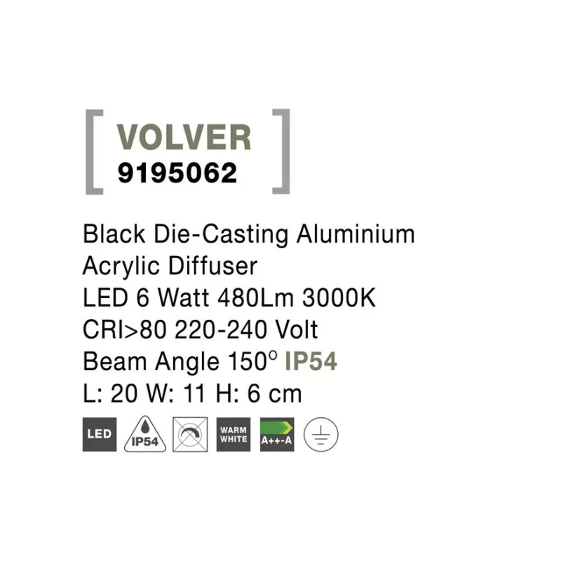 Aplica Exterior 9195062 Volvel Nova Luce, Modern, Led, Negru