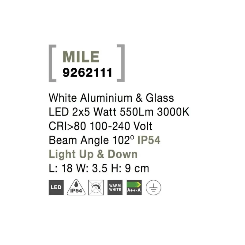 Aplica Exterior 9262111 Mile Nova Luce, Modern, Led, Alb