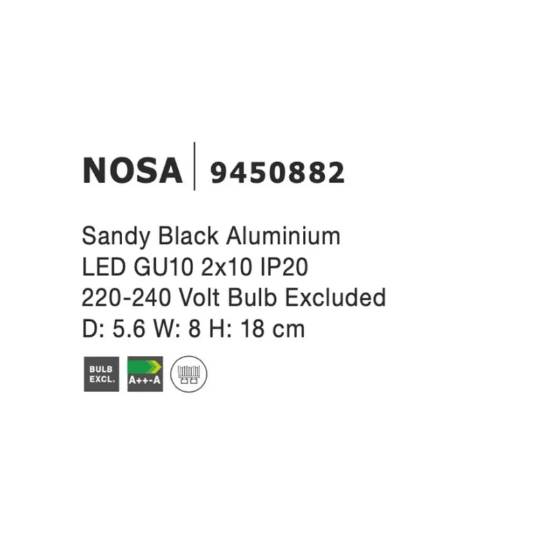 Aplica 9450882 Nosa Nova Luce, Modern, Gu10, Negru
