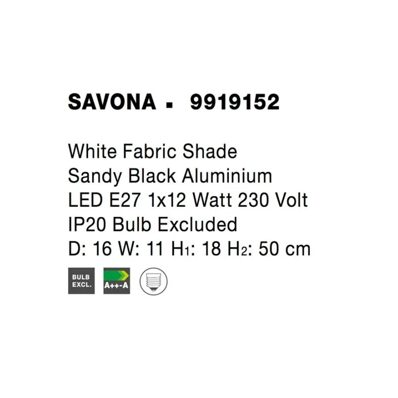 Veioza 9919152 Savona Nova Luce, Modern, E27, Negru