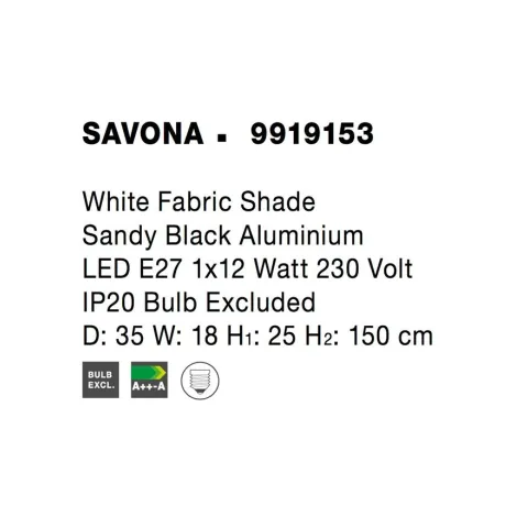 Lampadar 9919153 Savona Nova Luce, Modern, E27, Negru