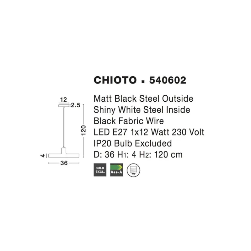 Pendul CHIOTO Nova Luce Modern, E27, 540602, Grecia