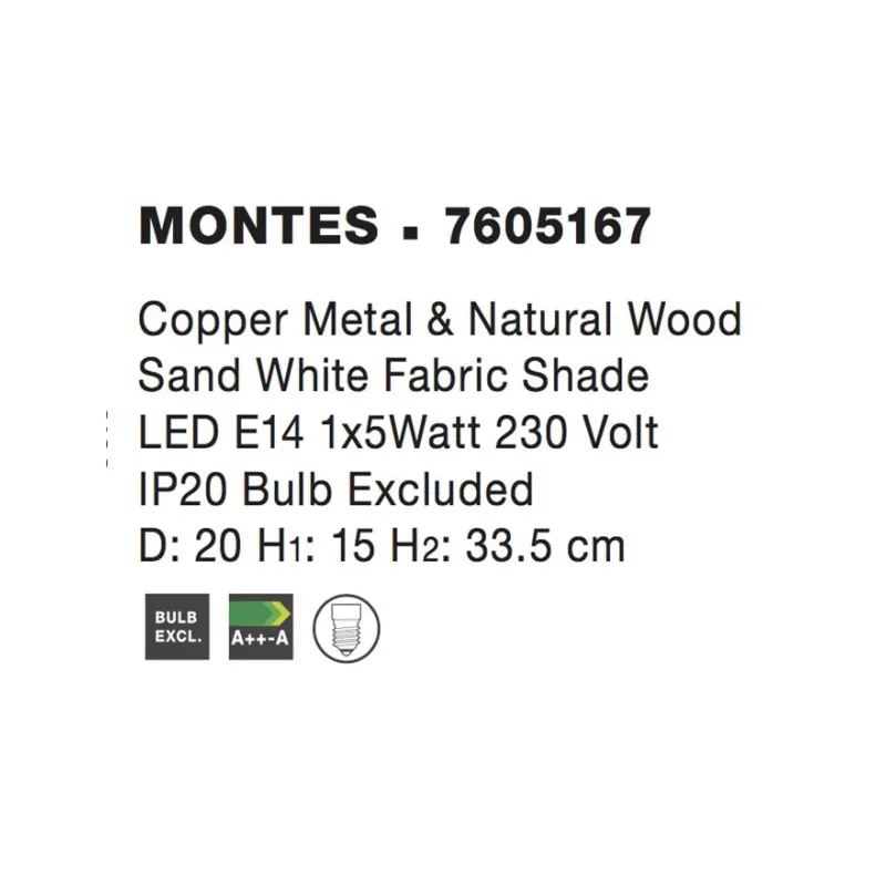 Veioza MONTES Nova Luce Modern, E14, 7605167, Grecia