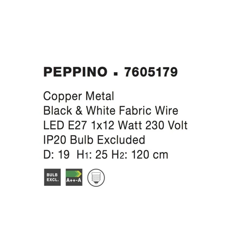 Pendul PEPPINO Nova Luce Modern, E27, 7605179, Grecia