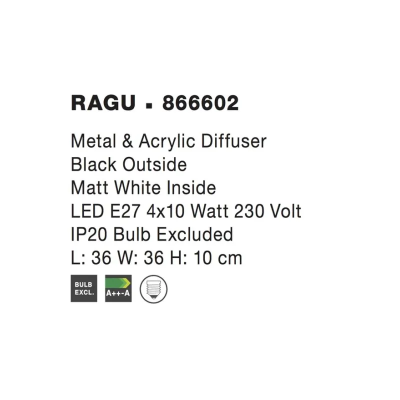 Plafoniera RAGU Nova Luce Modern, E27, 866602, Grecia