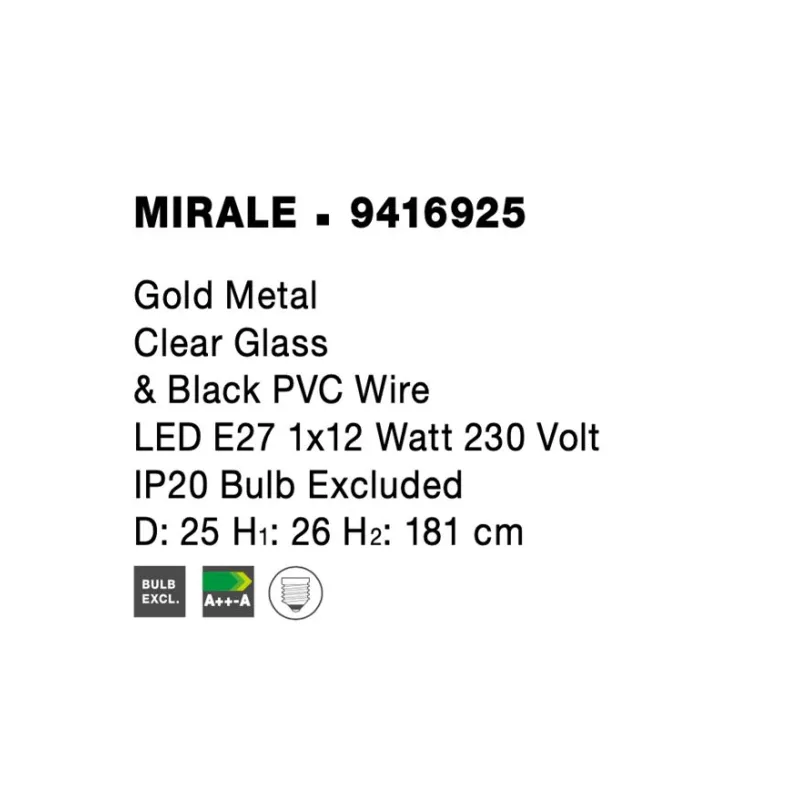 Pendul MIRALE Nova Luce Modern, E27, 9416925, Grecia