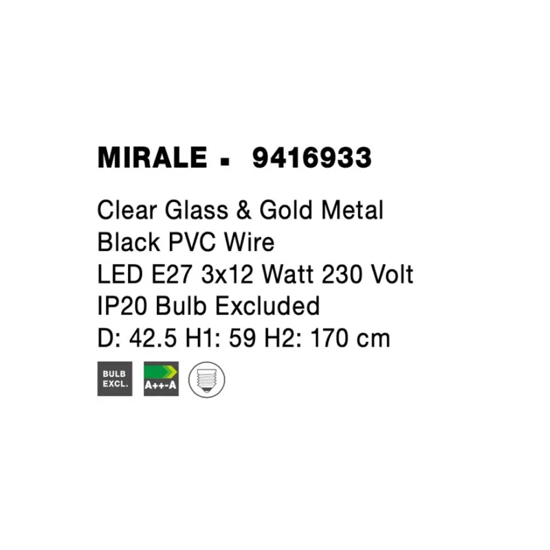 Suspensie MIRALE Nova Luce Modern, E27, 9416933, Grecia