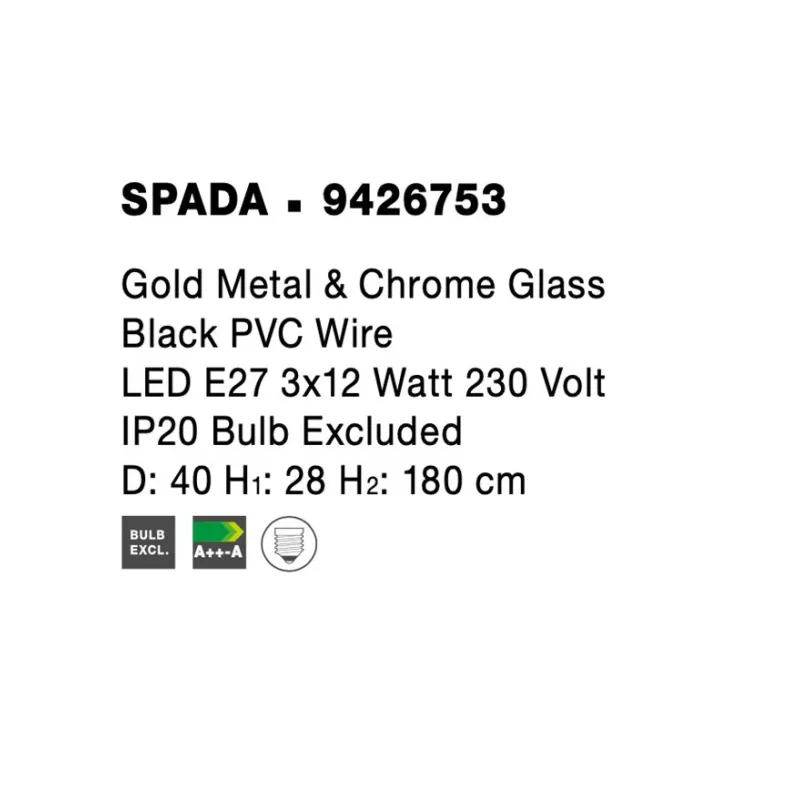 Suspensie SPADA Nova Luce Modern, E27, 9426753, Grecia