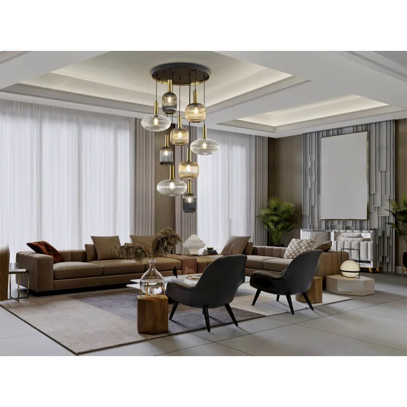 Suspensie Schuller ·Norma· Lamp 9L., Black/Brass 225090 E27 Spania