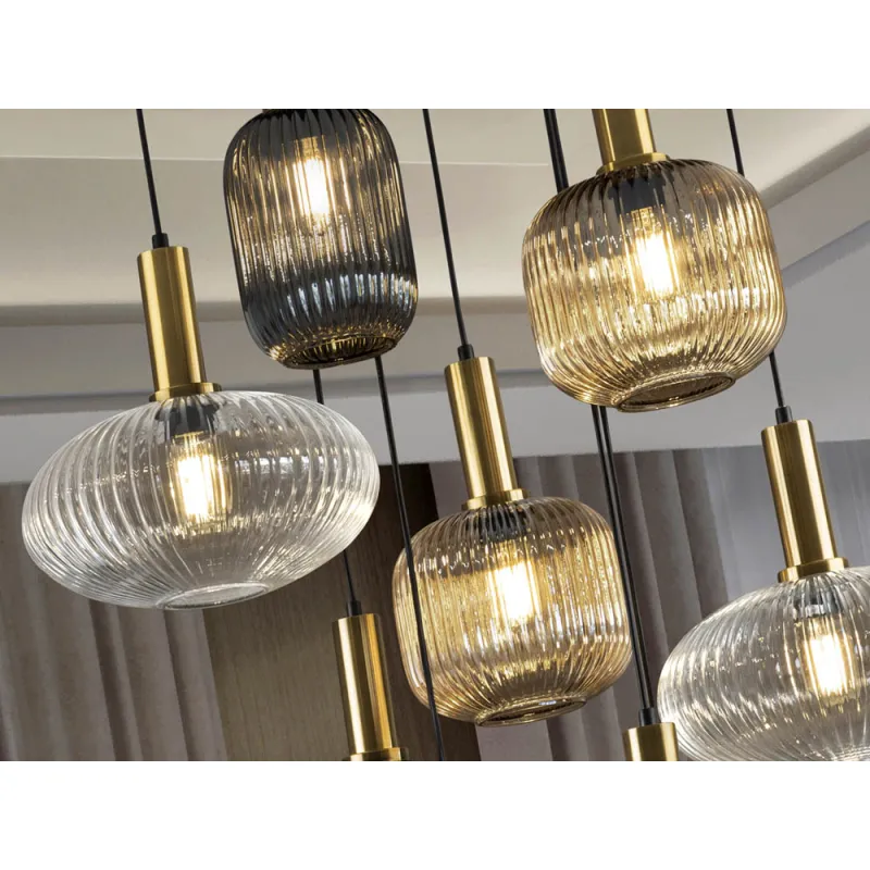 Suspensie Schuller ·Norma· Lamp 9L., Black/Brass 225090 E27 Spania