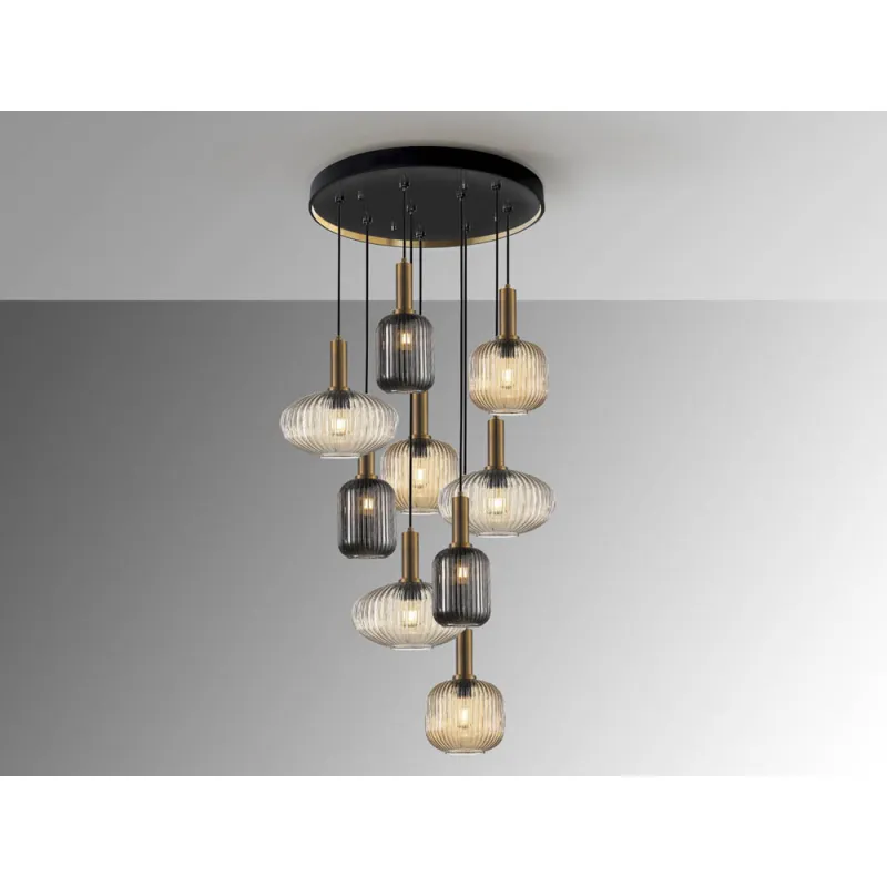 Suspensie Schuller ·Norma· Lamp 9L., Black/Brass 225090 E27 Spania