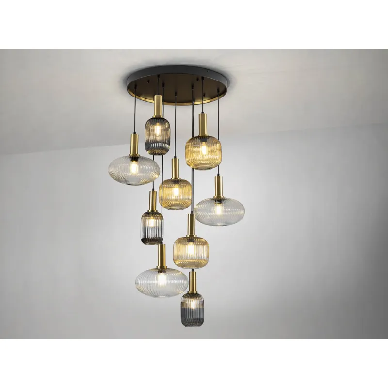 Suspensie Schuller ·Norma· Lamp 9L., Black/Brass 225090 E27 Spania
