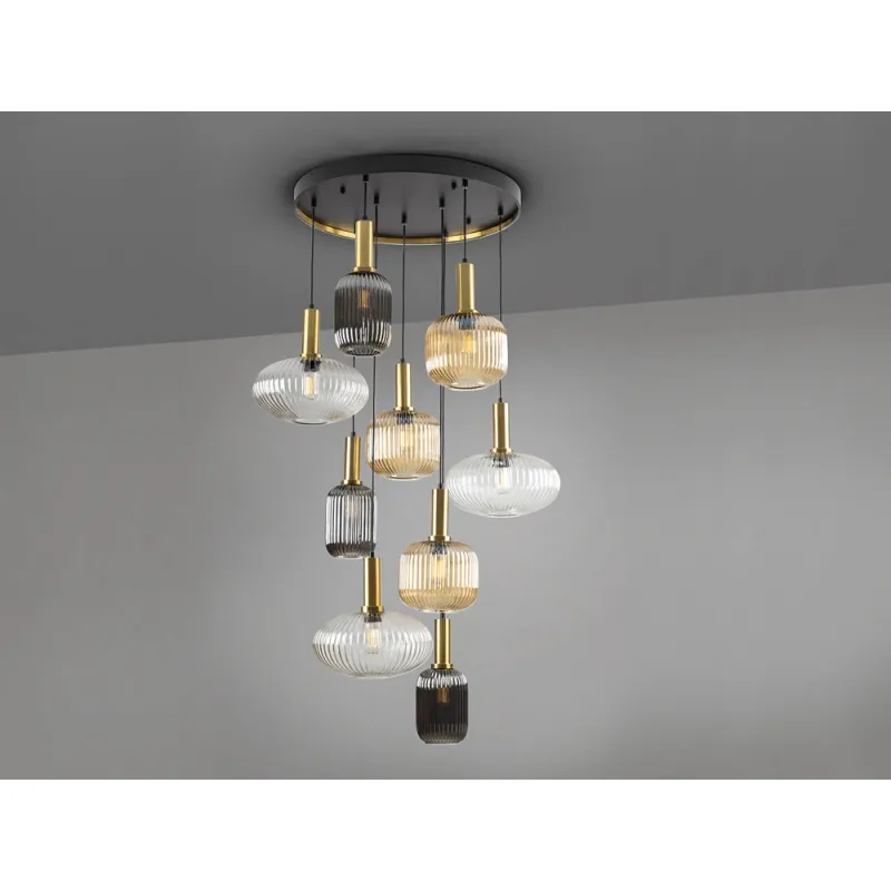 Suspensie Schuller ·Norma· Lamp 9L., Black/Brass 225090 E27 Spania