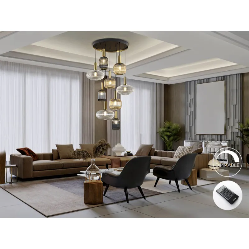 Suspensie Schuller ·Norma· Lamp 9L., Black/Brass 225090 E27 Spania