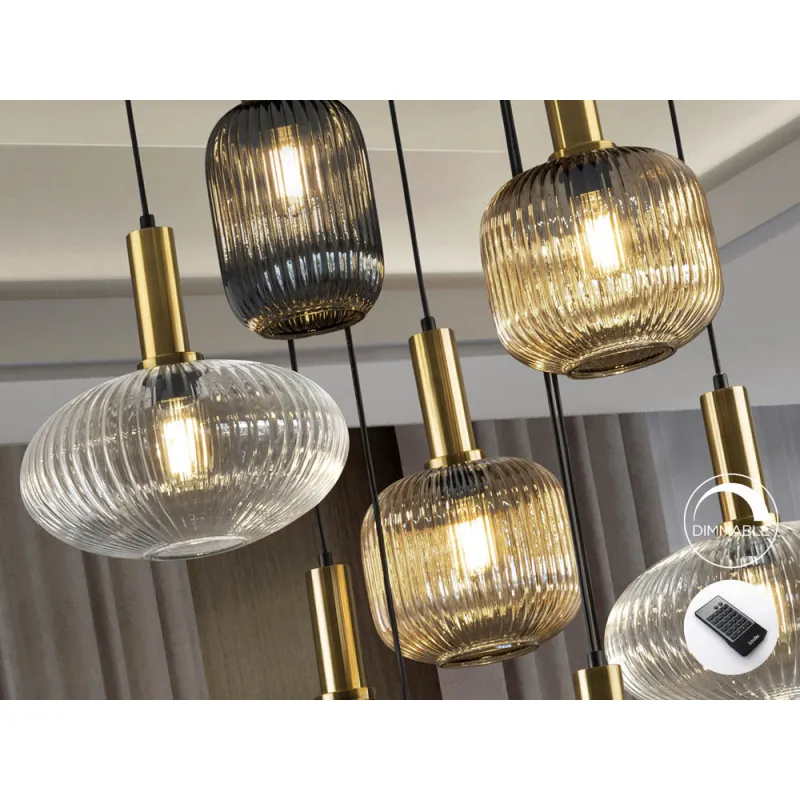 Suspensie Schuller ·Norma· Lamp 9L., Black/Brass 225090 E27 Spania