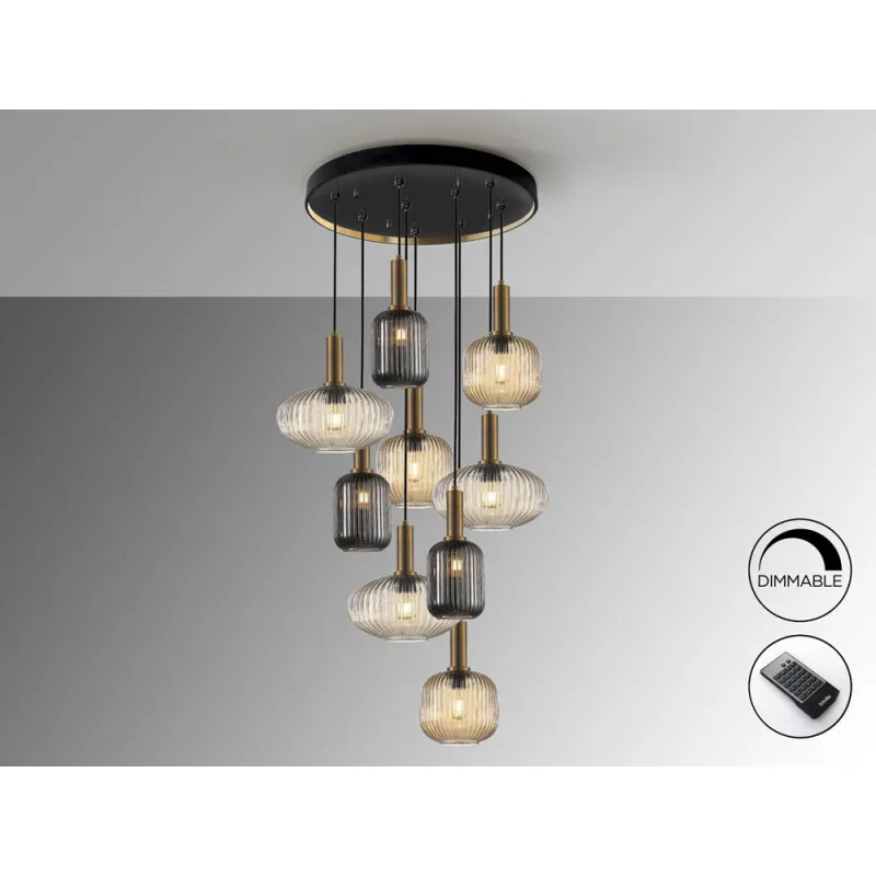Suspensie Schuller ·Norma· Lamp 9L., Black/Brass 225090 E27 Spania