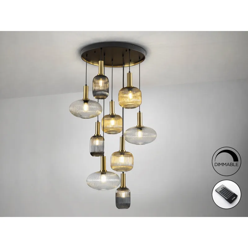 Suspensie Schuller ·Norma· Lamp 9L., Black/Brass 225090 E27 Spania
