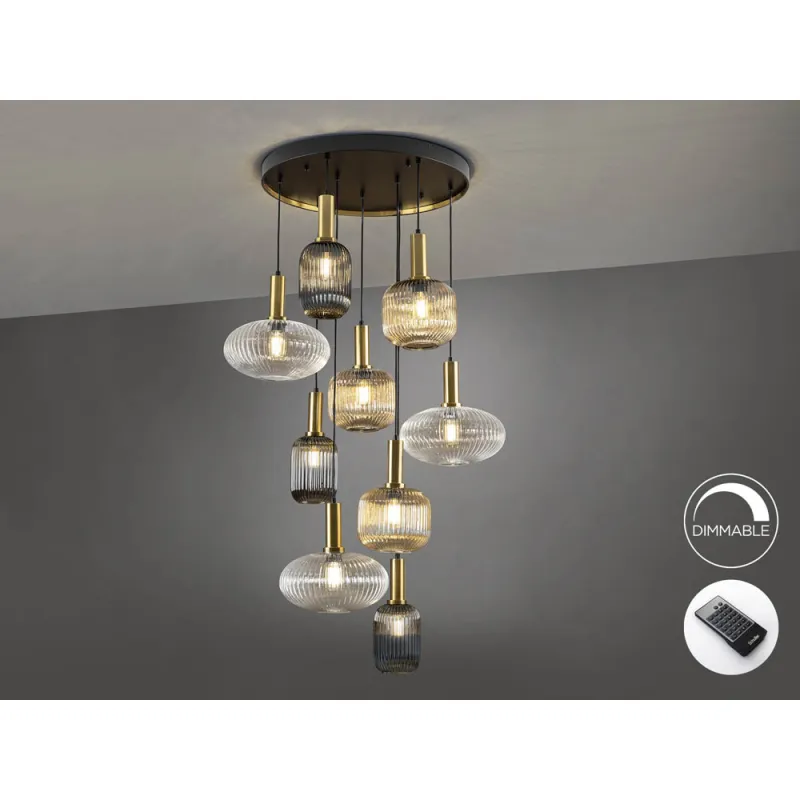Suspensie Schuller ·Norma· Lamp 9L., Black/Brass 225090 E27 Spania