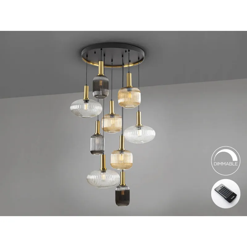 Suspensie Schuller ·Norma· Lamp 9L., Black/Brass 225090 E27 Spania