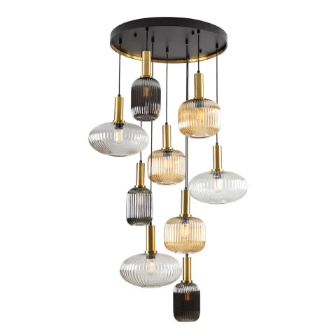 Suspensie Schuller ·Norma· Lamp 9L., Black/Brass Dimm. 225090D E27 Spania