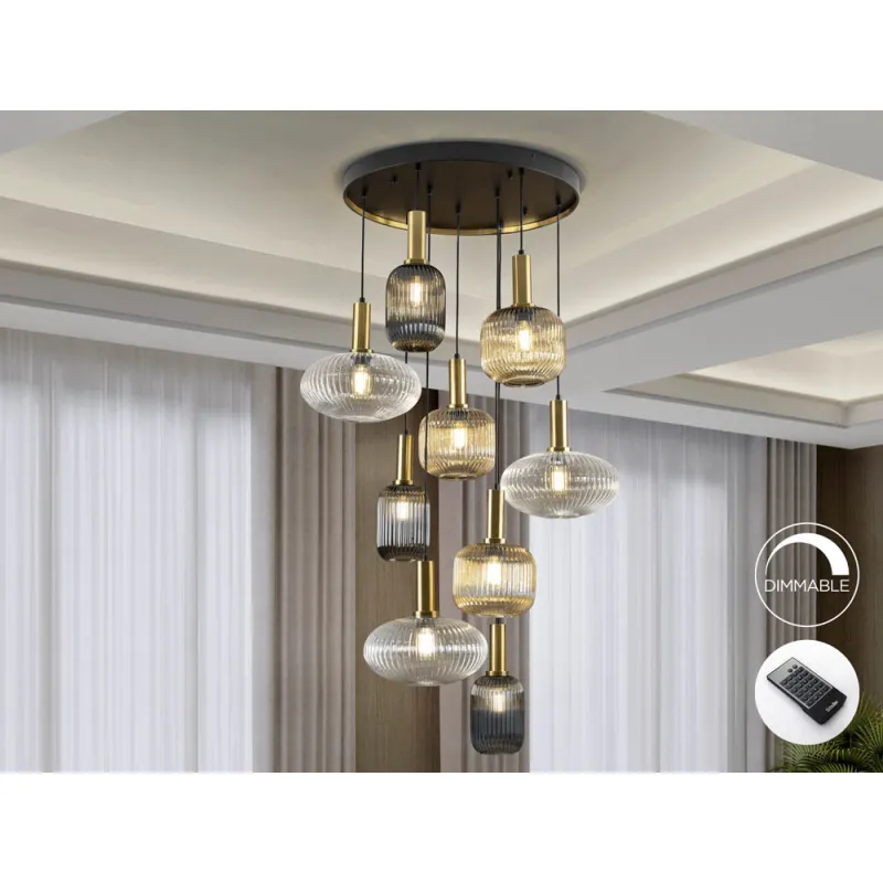 Suspensie Schuller ·Norma· Lamp 9L., Black/Brass 225090 E27 Spania