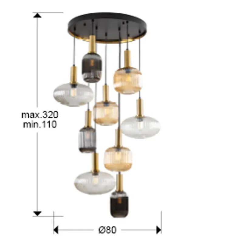 Suspensie Schuller ·Norma· Lamp 9L., Black/Brass 225090 E27 Spania