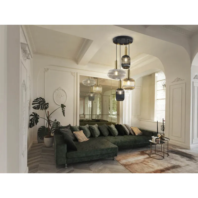 Suspensie Schuller ·Norma· Lamp 4L., Black/Brass 225168 E27 Spania
