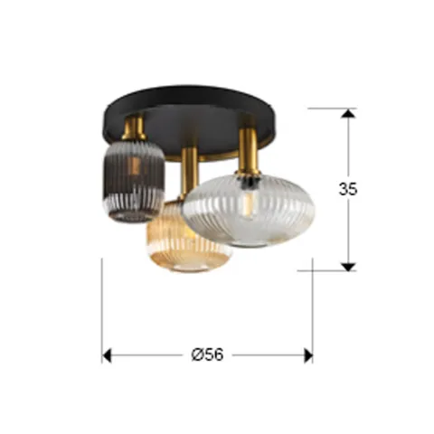 Lustra Plafon Schuller ·Norma· Ceiling Lamp 3L Black/Brass 225342 E27 Spania