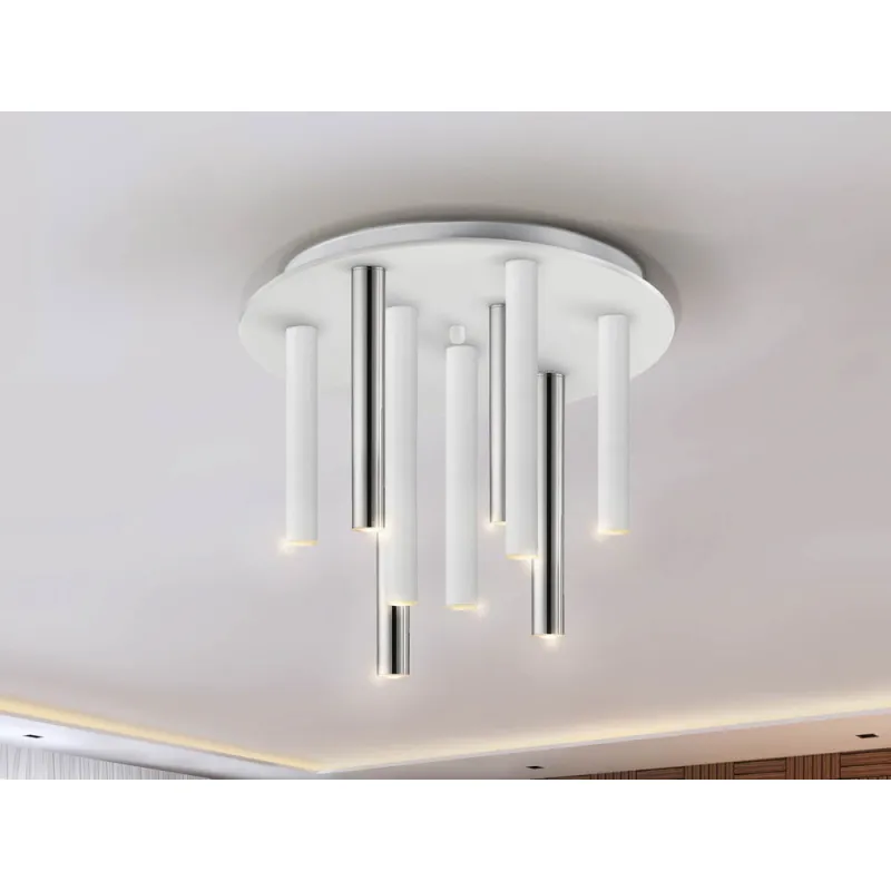 Plafoniera Schuller ·Varas· Ceiling Lamp Chrome/White 9L. 374026 Led Spania