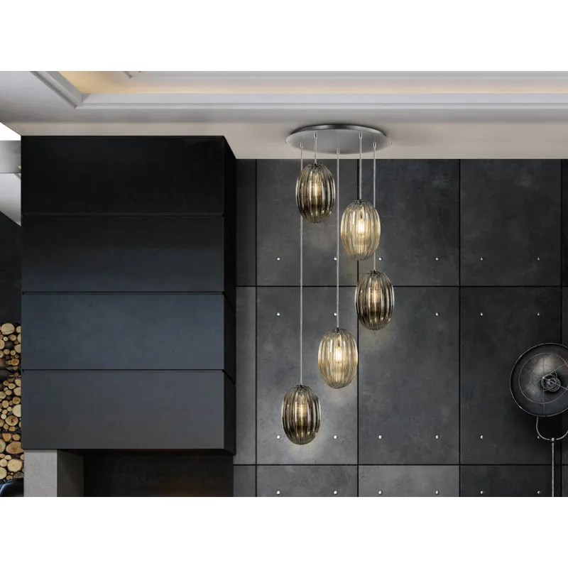 Suspensie Schuller ·Ovila· Lamp 5L.,Smoke/ Brandy 752268 E27 Spania
