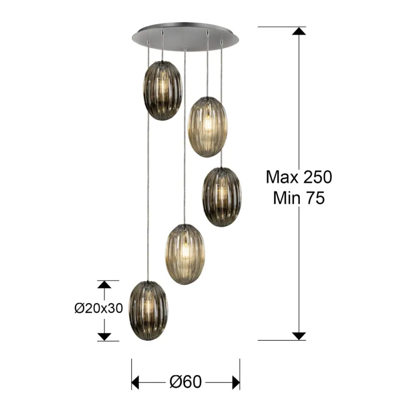 Suspensie Schuller ·Ovila· Lamp 5L.,Smoke/ Brandy 752268 E27 Spania