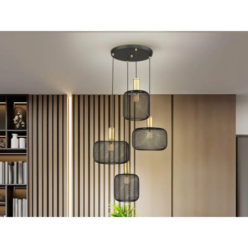 Suspensie Schuller ·Osiris· Lamp 4L., Gold-Black 910477 E27 Spania