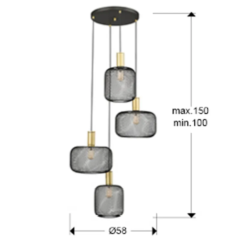 Suspensie Schuller ·Osiris· Lamp 4L., Gold-Black 910477 E27 Spania