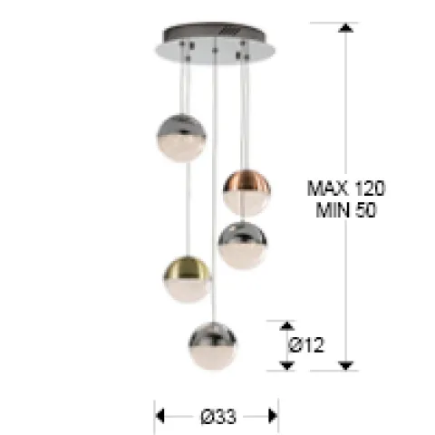 Suspensie SPHERE Schuller Led, Crom/Cupru/Alama Satinata 793534 Spania