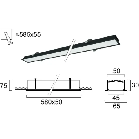 Plafoniera Incastrata STATION ULTRA 3911-03058-3-B-D1 Viokef LED, Negru, Grecia