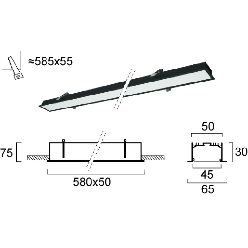 Plafoniera Incastrata STATION ULTRA 3911-03058-3-B-D1 Viokef LED, Negru, Grecia