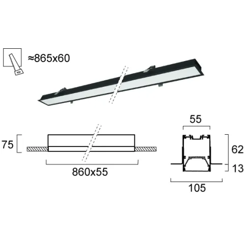 Plafoniera Incastrata STATION ULTRA 3911-04086-4-B-D5 Viokef LED, Negru, Grecia