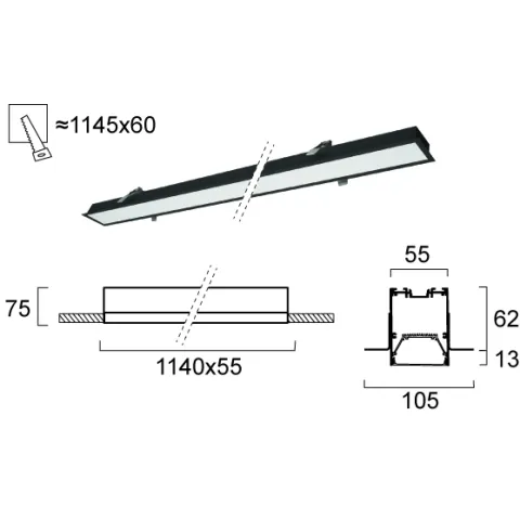 Plafoniera Incastrata STATION ULTRA 3911-04114-3-B-D1 Viokef LED, Negru, Grecia
