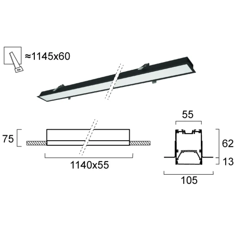 Plafoniera Incastrata STATION ULTRA 3911-04114-3-B-D1 Viokef LED, Negru, Grecia