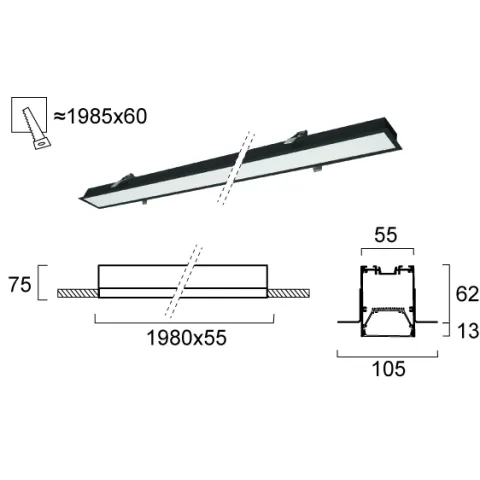 Plafoniera Incastrata STATION ULTRA 3911-04198-4-B-D5 Viokef LED, Negru, Grecia