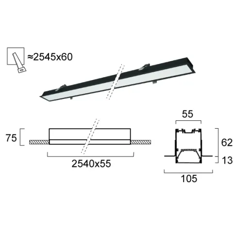 Plafoniera Incastrata STATION ULTRA 3911-04254-3-B-D1 Viokef LED, Negru, Grecia