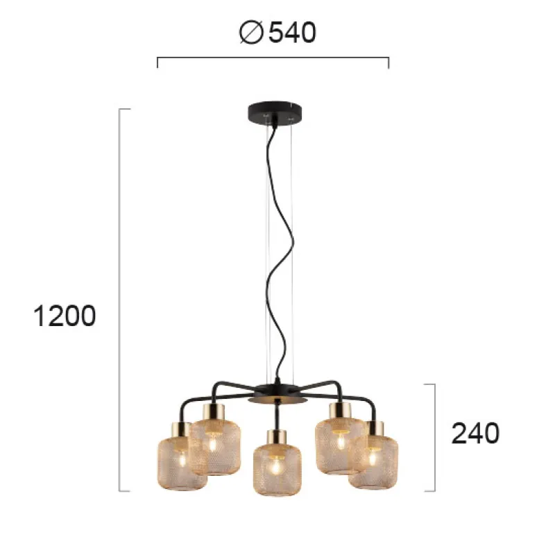 Suspensie LOREN 4165500 Viokef E27, Auriu, Grecia