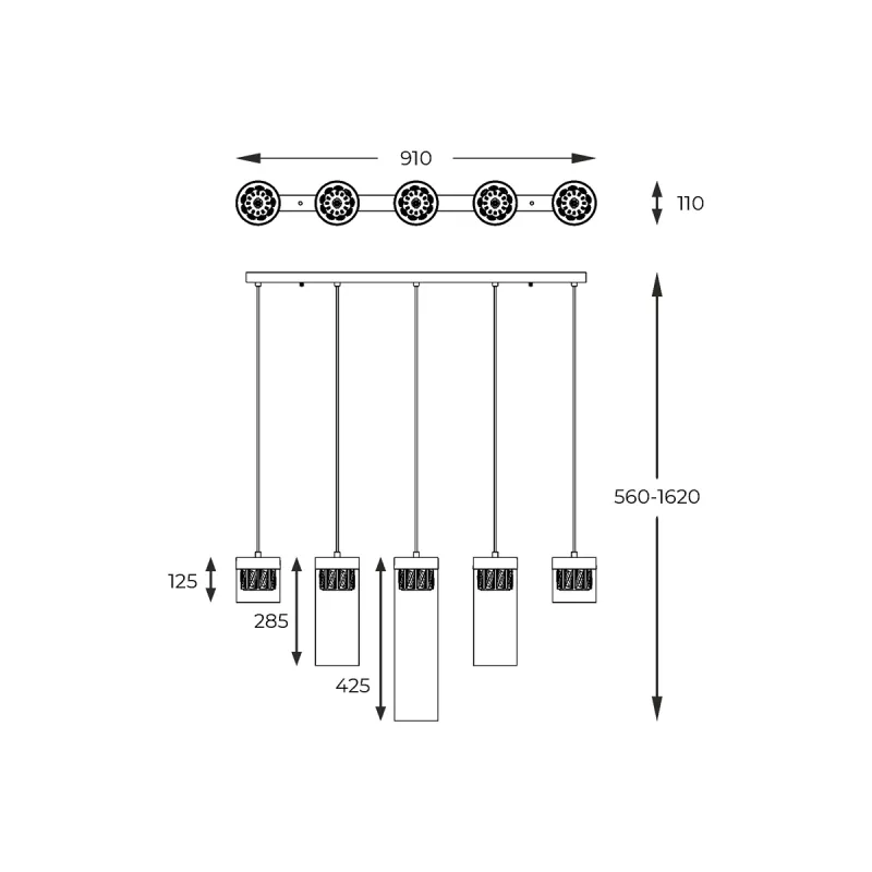 Suspensie GEM P0389-05E-B5AC Zumaline G9, Crom, Polonia