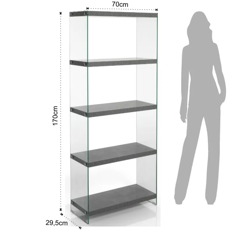 Biblioteca Cu 5 Rafturi Din Sticla Securizata 5 Nancy 70 Cement 4369 Tomasucci Italia 