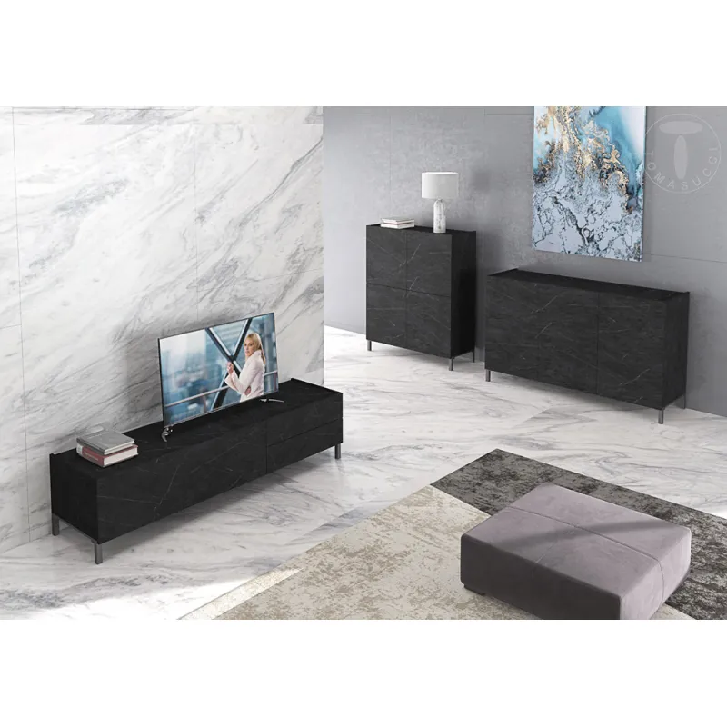 Suport Tv Din Panouri Ecologice Tv Eddy Black Marble 4686 Tomasucci Italia 