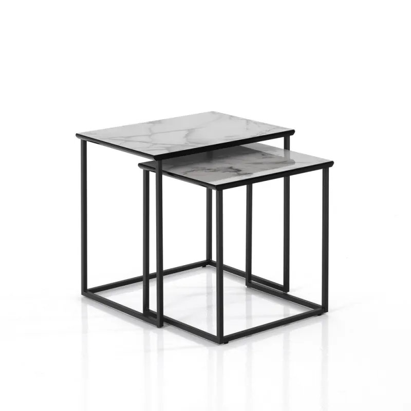 Set 2 Masute De Cafea 2 Thin White Marble 5024 Tomasucci Italia 
