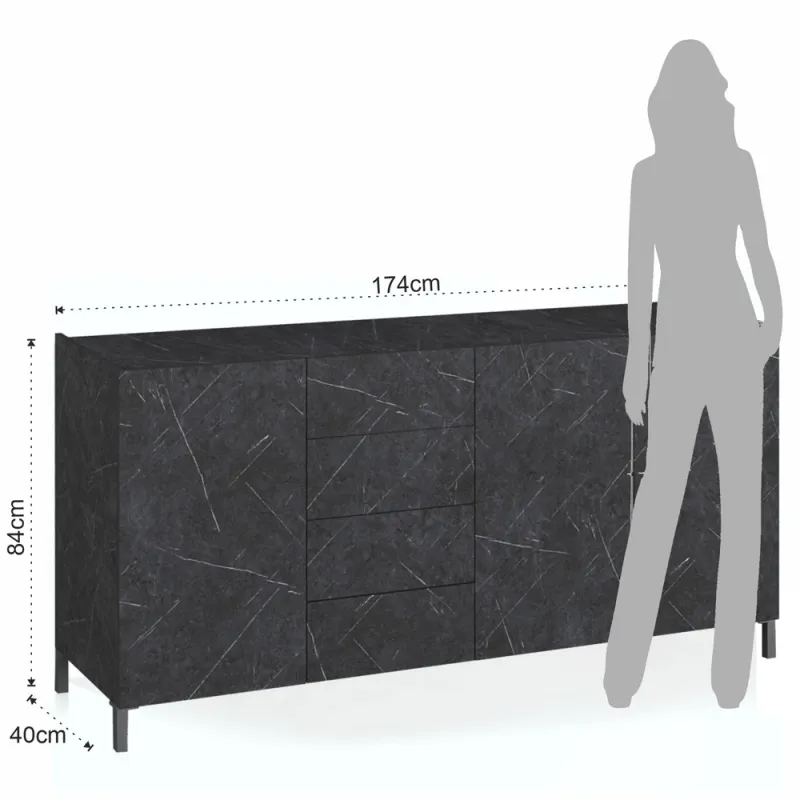 Bufet Mare Din Panouri Ecologice Eddy Black Marble 5351 Tomasucci Italia 